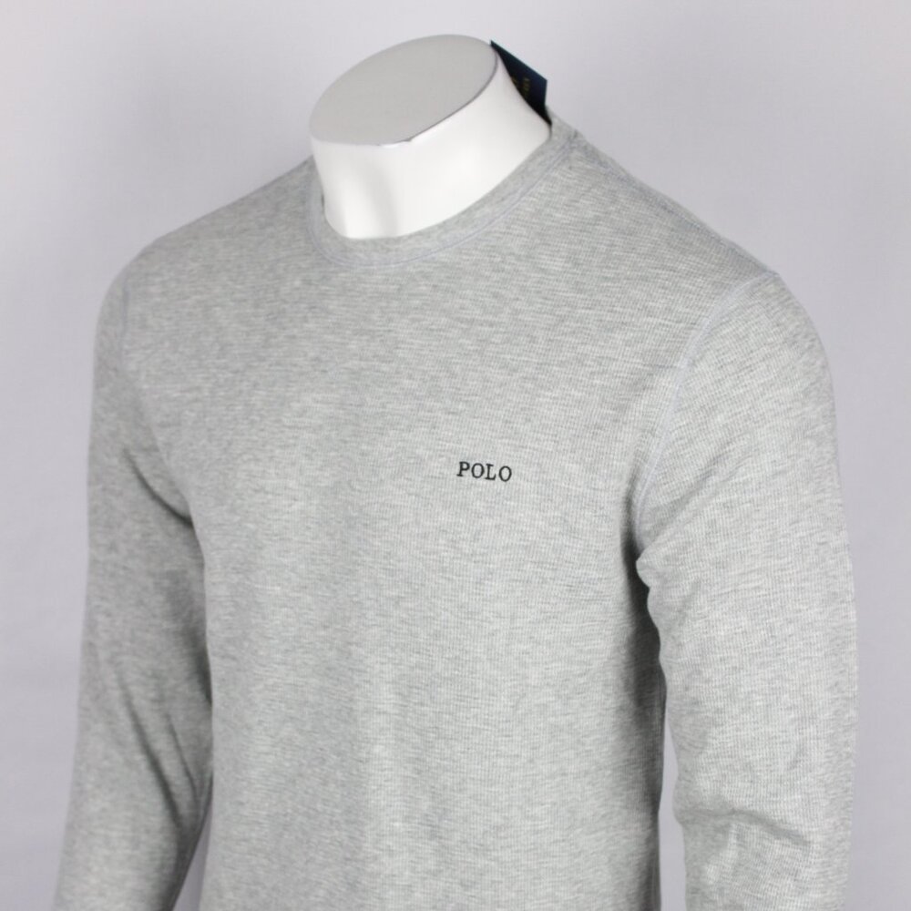 Polo Ralph Lauren Men's Shirt Waffle Long Sleeve Thermal Crew Heather Gray Navy